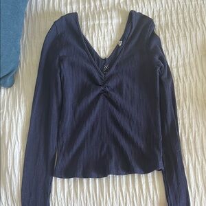 PacSun Blue Fitted Ruched Long Sleeve Blouse